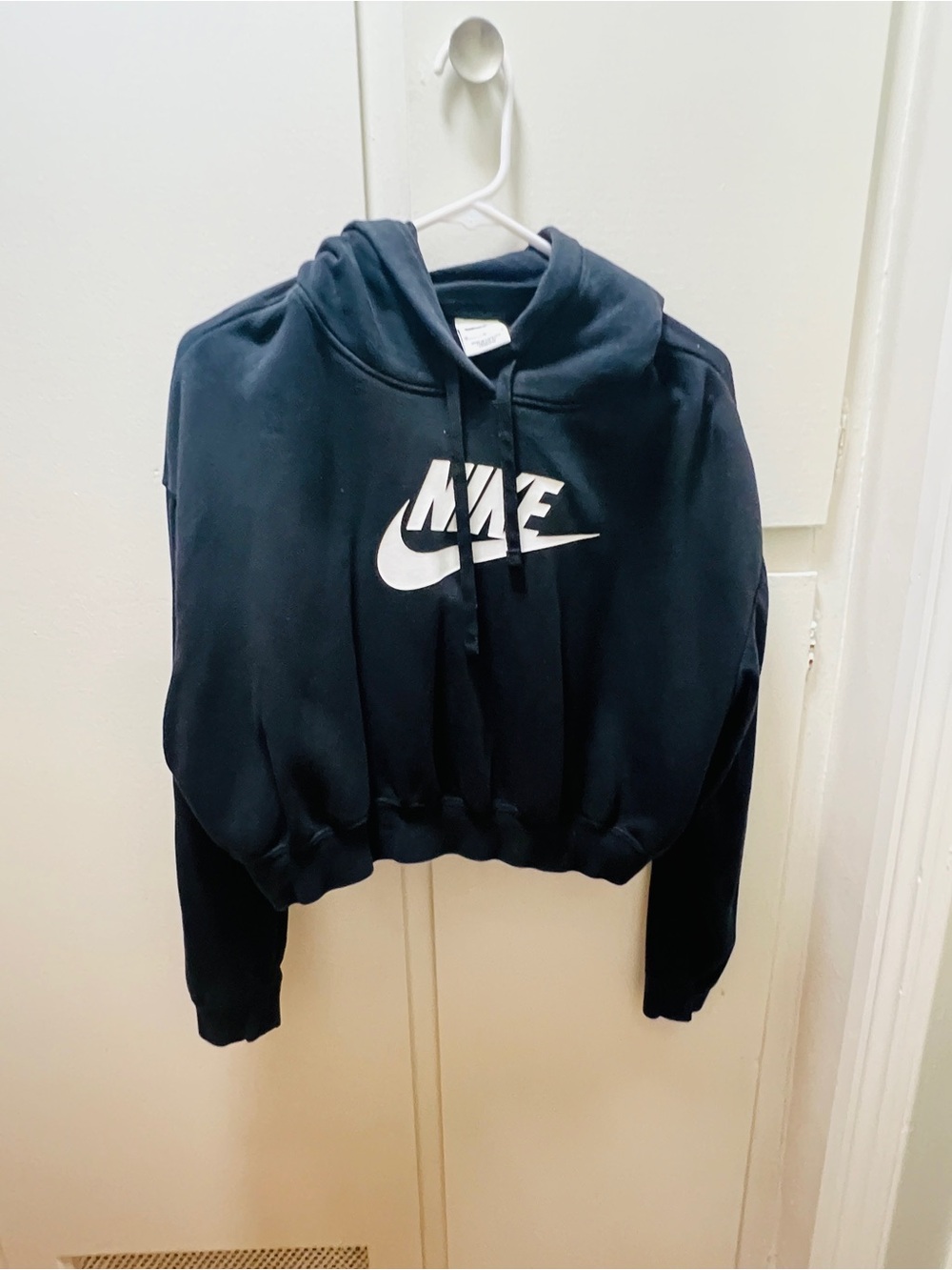Nike Black Cropped Hoodie with White Logo